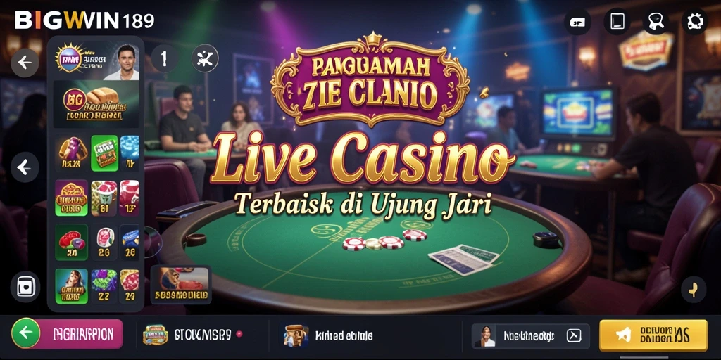 Screenshot gameplay Live Casino yang menampilkan dealer langsung dan interaksi pemain.