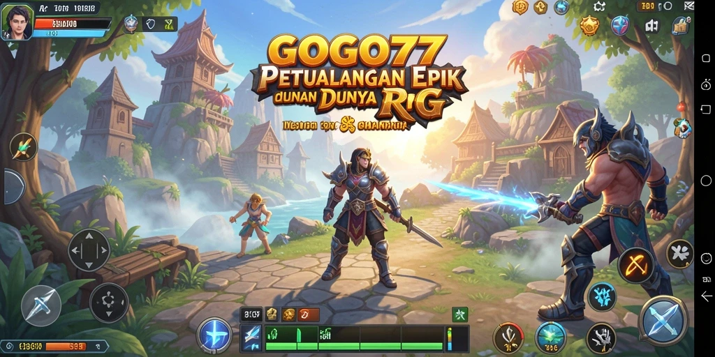 Screenshot menunjukkan aksi pertempuran epik dalam GOGO77.