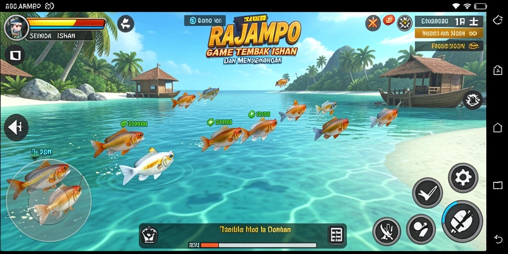 Tampilan gameplay seru dari RAJAMPO saat menembak ikan.